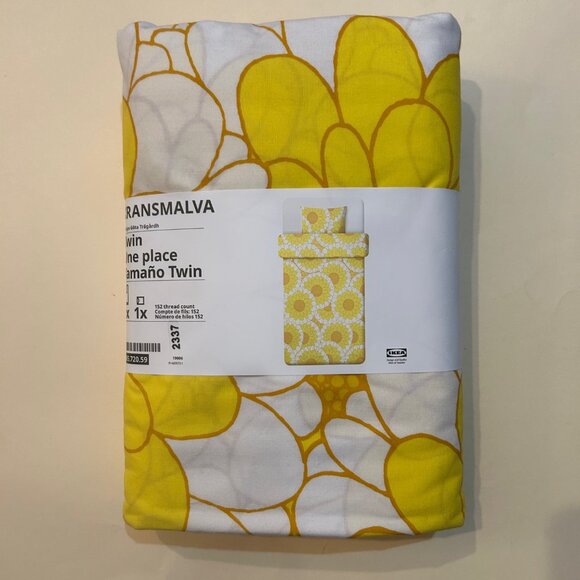 KRANSMALVA Duvet Cover and Pillowcase Yellow Floral Twin Size Ikea NWT - Picture 1 of 5